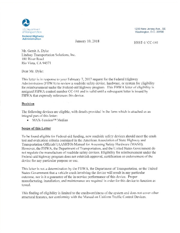 MAX-Tension Median FHWA Eligibility (MASH)